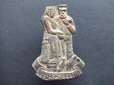 Terschelling oud vissers echtpaar zilverkleurige broche